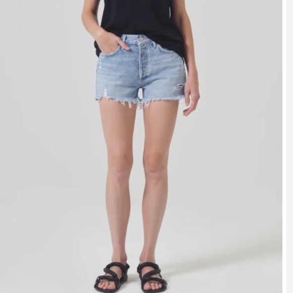 AGOLDE PARKER HIGH WAISTED BUTTON FLY DISTRESSED DENIM SHORTS SZ 28 - Picture 5 of 15